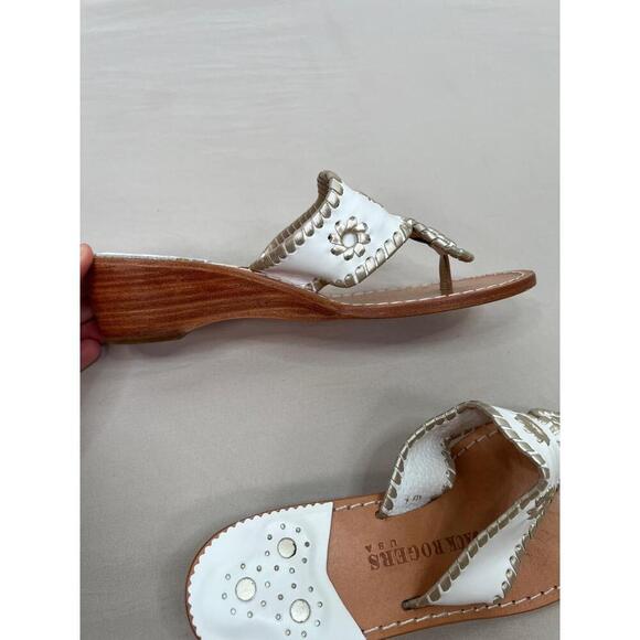 Jack Rogers Sandals Size 7M White Leather Thong SlipOn Low Wedge Classic - Picture 7 of 11